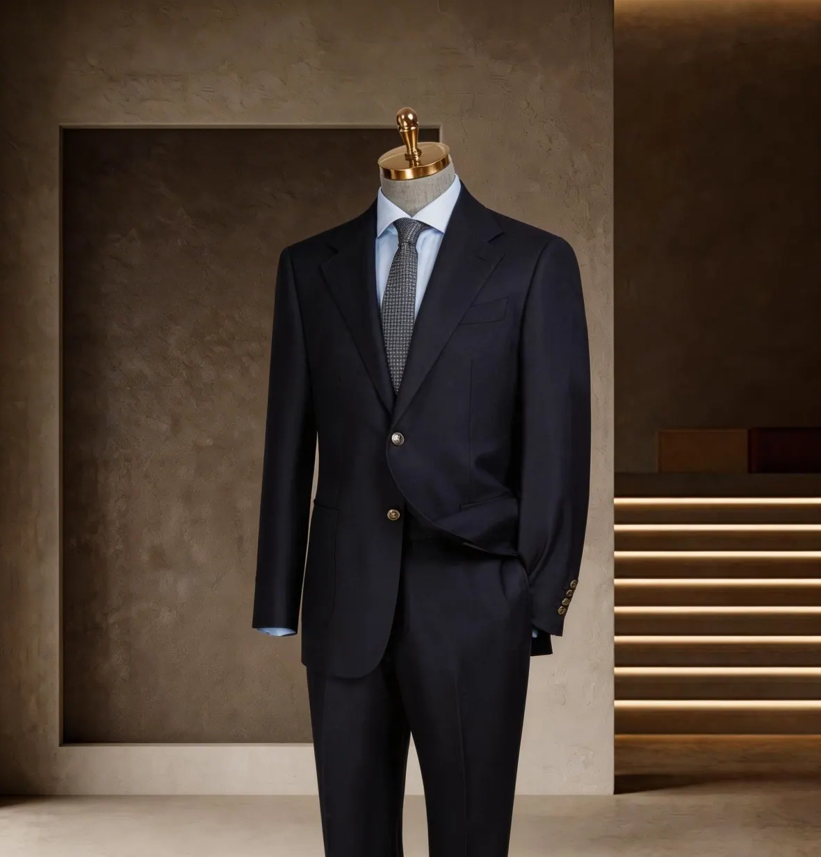 Banker 系列 第 18 张参考图:午夜蓝两件套、蓝色领带、会议经典,五岳洋服上海西装定制